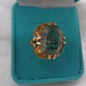 Vintage Vargas 18K HGE Faux Quartz Gray Glass Ring - sz. 9